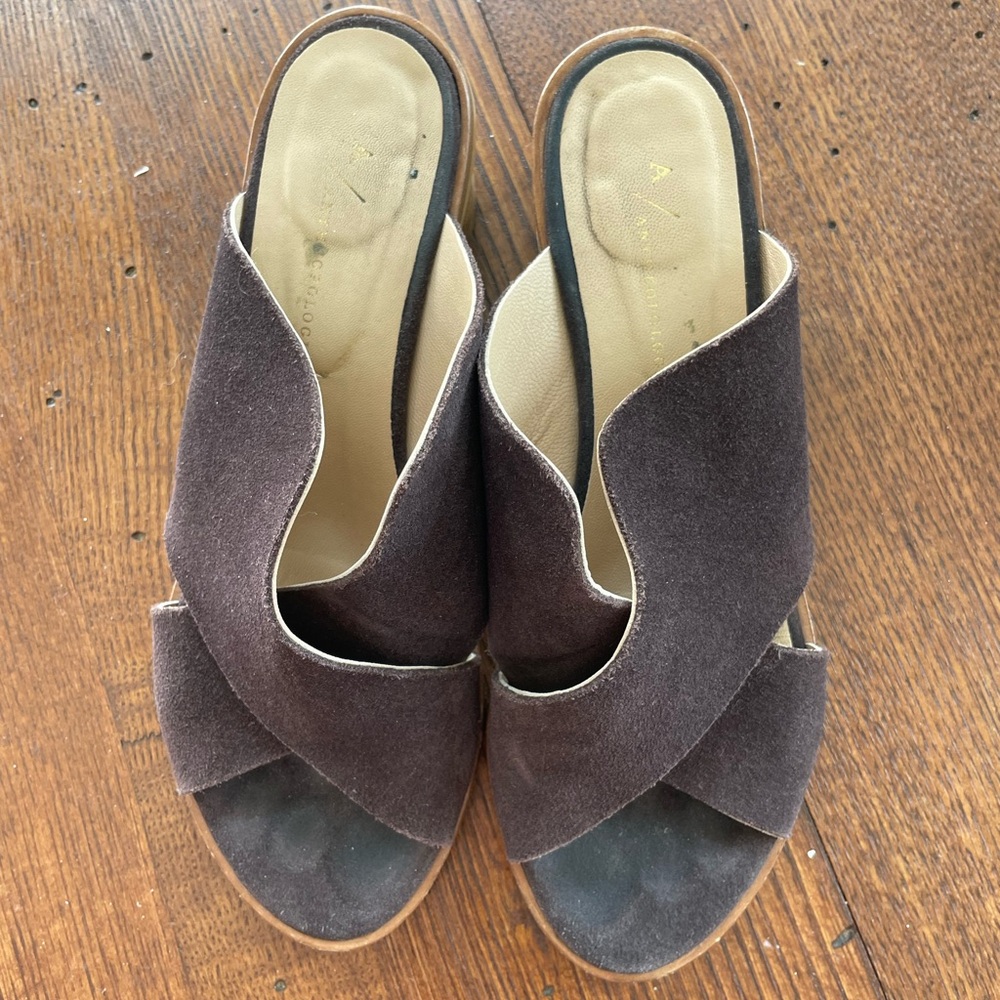 Anthropologie Brown Platform Shoes with Suede Straps - Picture 2 of 3